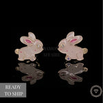 Load image into Gallery viewer, Kids Bunny Diamond Stud Earrings, 14k Solid Gold With Enameling, Natural Diamonds, Kids jewelry, Gift for toddlers, girls and kids
