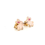 Load image into Gallery viewer, Kids Bunny Diamond Stud Earrings, 14k Solid Gold With Enameling, Natural Diamonds, Kids jewelry, Gift for toddlers, girls and kids
