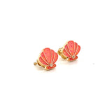 Load image into Gallery viewer, Kids Seashell Diamond Stud Earrings, 14k Solid Gold With Enameling, Natural Diamonds, Kids jewelry, Gift for toddlers, girls and kids
