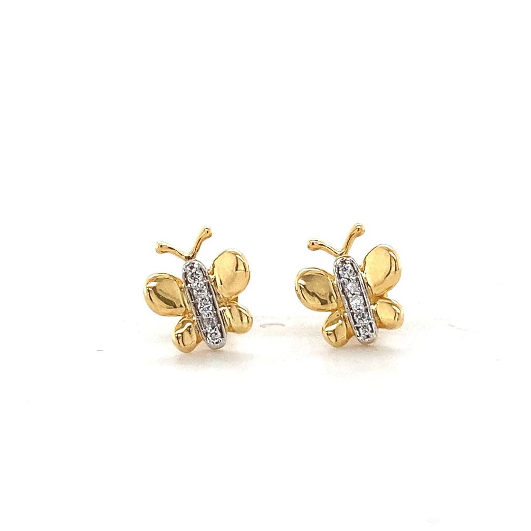 Kids Butterfly Diamond Stud Earrings, 14k Solid Gold, Natural Diamonds, Kids Jewelry, Gift for toddlers, girls and kids