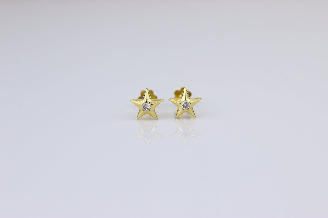 Kids Starry Diamond Stud Earrings, 14k Solid Gold, Natural Diamonds, Kids jewelry, Gift for toddlers, girls and kids