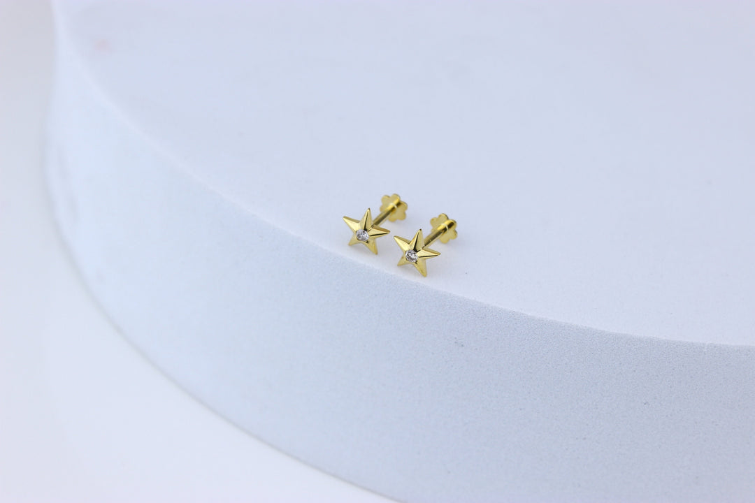 Kids Starry Diamond Stud Earrings, 14k Solid Gold, Natural Diamonds, Kids jewelry, Gift for toddlers, girls and kids