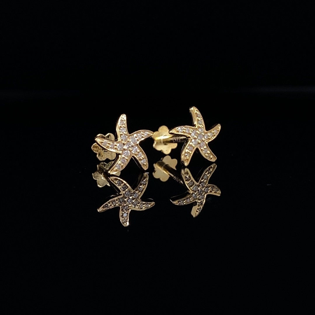 Kids Starfish Diamond Stud Earrings, 14k Solid Gold, Natural Diamonds, Kids jewelry, Gift for toddlers, girls and kids