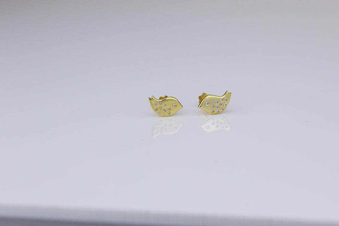Kids Bird Diamond Stud Earrings, 14k Solid Gold, Natural Diamonds, Kids jewelry, Gift for toddlers, girls and kids