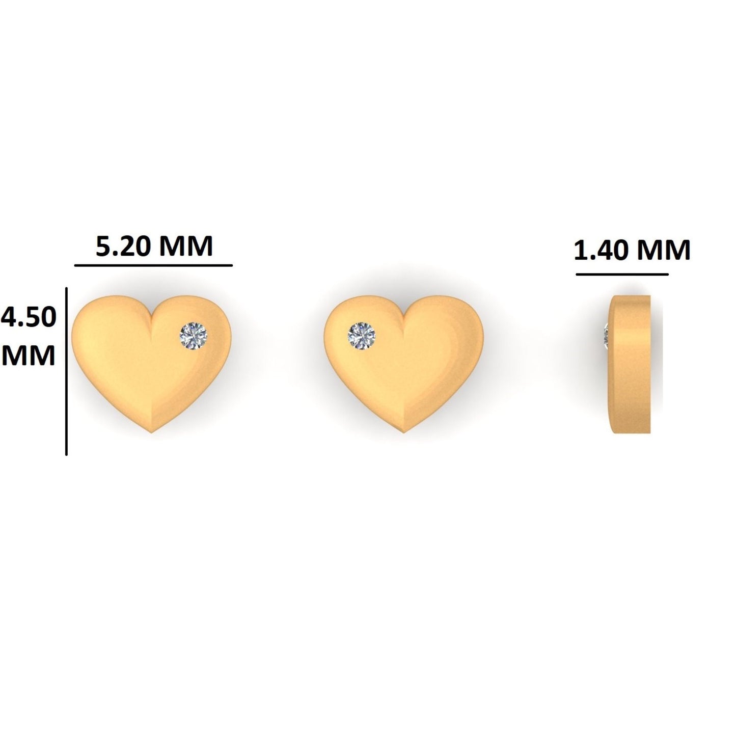 Kids Heart Diamond Stud Earrings, 14k Solid Gold, Natural Diamonds, Gift for toddlers/girls/kids, Ready To Ship, HRD Certified