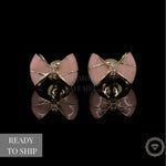 Load image into Gallery viewer, Kids Bow Diamond Stud Earrings, 14k Solid Gold With Enameling, Natural Diamonds, Kids Jewelry, Gift for toddlers, girls and kids
