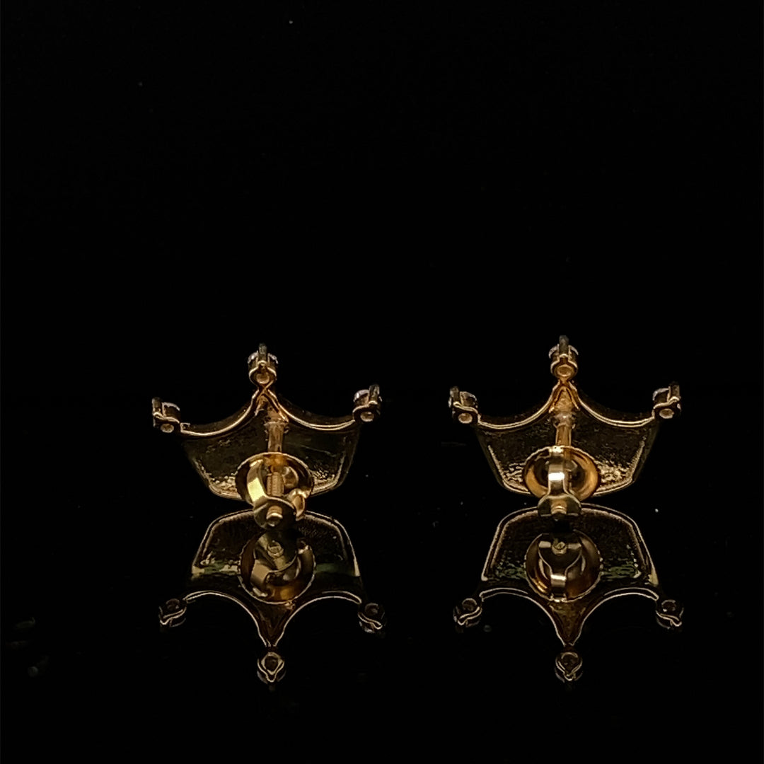 Kids Crown Diamond Stud Earrings, 14k Solid Gold, Natural Diamonds, Princess Jewelry, Gift for toddlers/girls/kids, Ready To Ship
