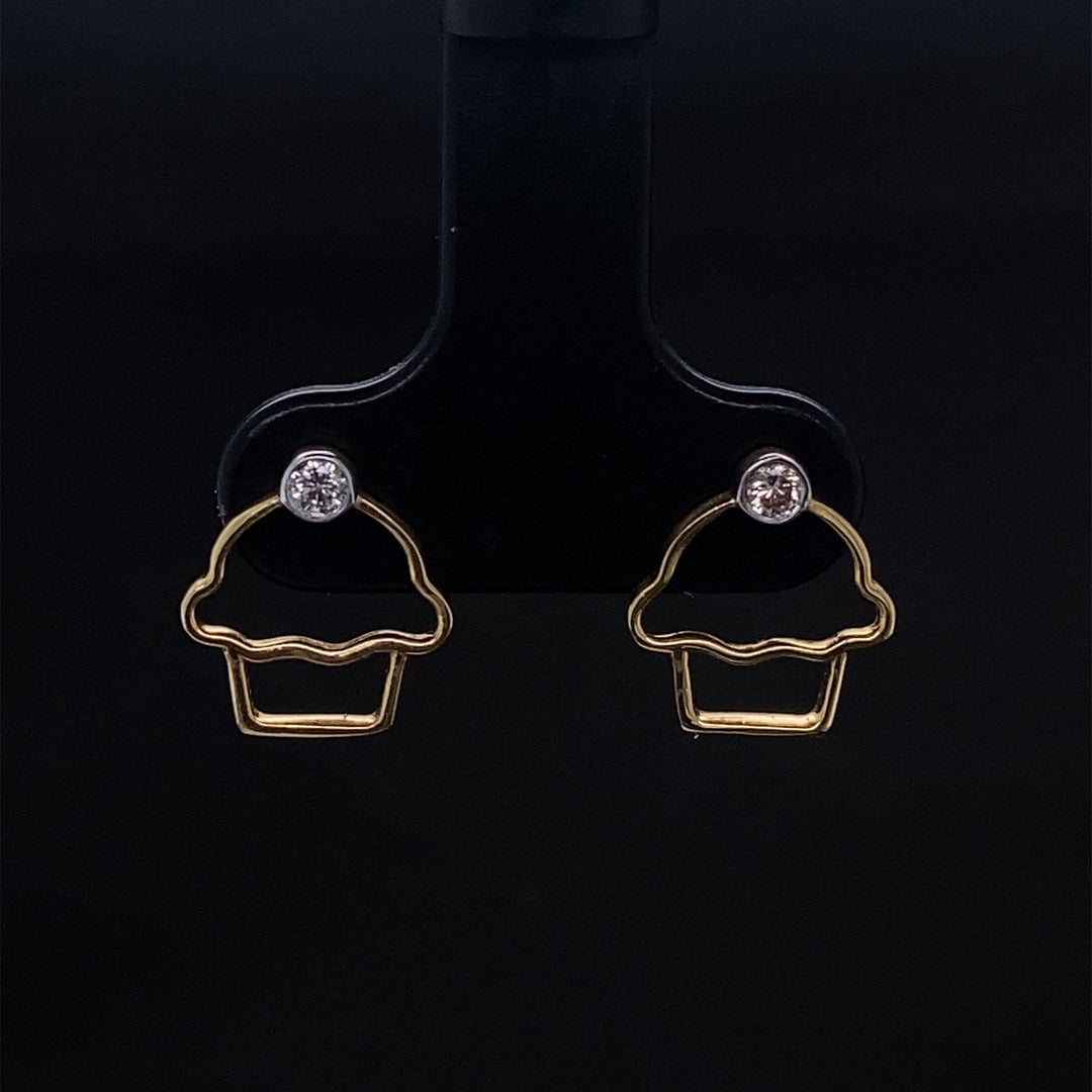 Kids Cupcake Diamond Stud Earrings, 14k Solid Gold, Natural Diamonds, Kids jewelry, Gift for toddlers, girls, and kids