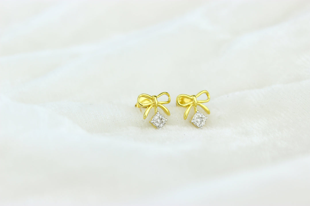 Kids Bow Diamond Stud Earrings, 14k Solid Gold, Natural Diamonds, Kids jewelry, Gift for toddlers, girls and kids