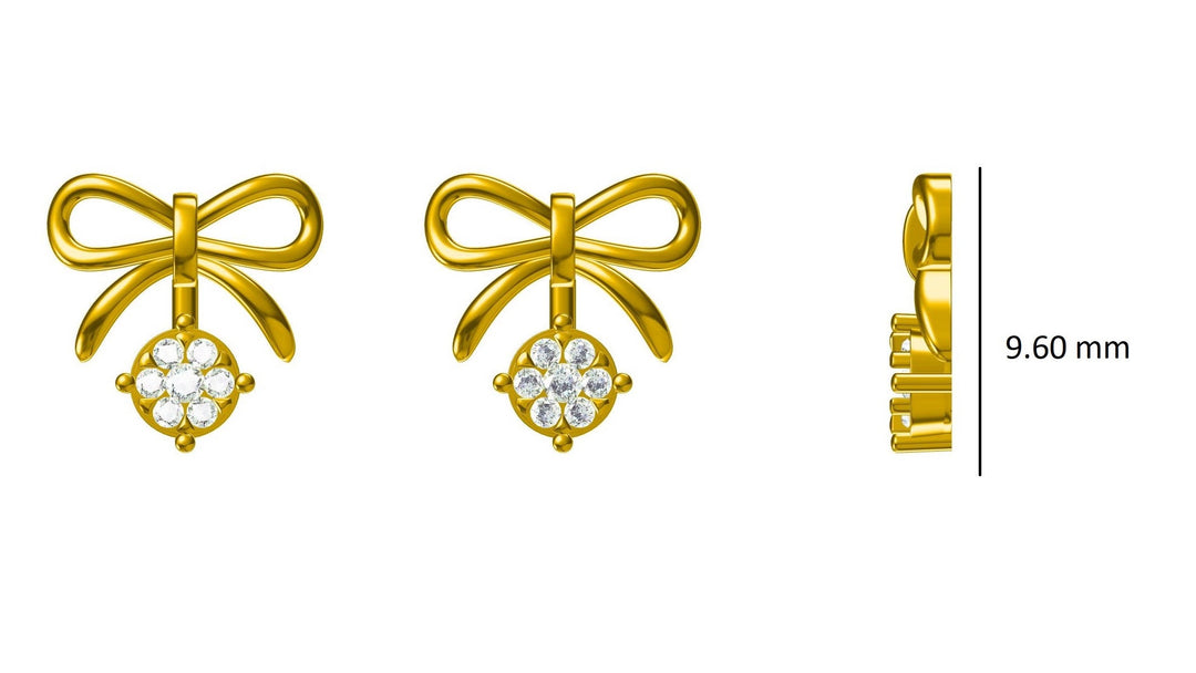 Kids Bow Diamond Stud Earrings, 14k Solid Gold, Natural Diamonds, Kids jewelry, Gift for toddlers, girls and kids