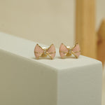 Load image into Gallery viewer, Kids Bow Diamond Stud Earrings, 14k Solid Gold With Enameling, Natural Diamonds, Kids Jewelry, Gift for toddlers, girls and kids

