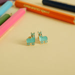 Load image into Gallery viewer, Kids Llama Stud Earrings, 14k Solid Gold With Enameling, Kids Jewelry, Gift for toddlers, girls and kids
