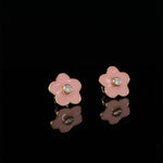 Load image into Gallery viewer, Kids Enameled Flower Diamond Stud Earrings, 14k Solid Gold, Natural Diamonds, Kids jewelry, Gift for toddlers, girls and kids
