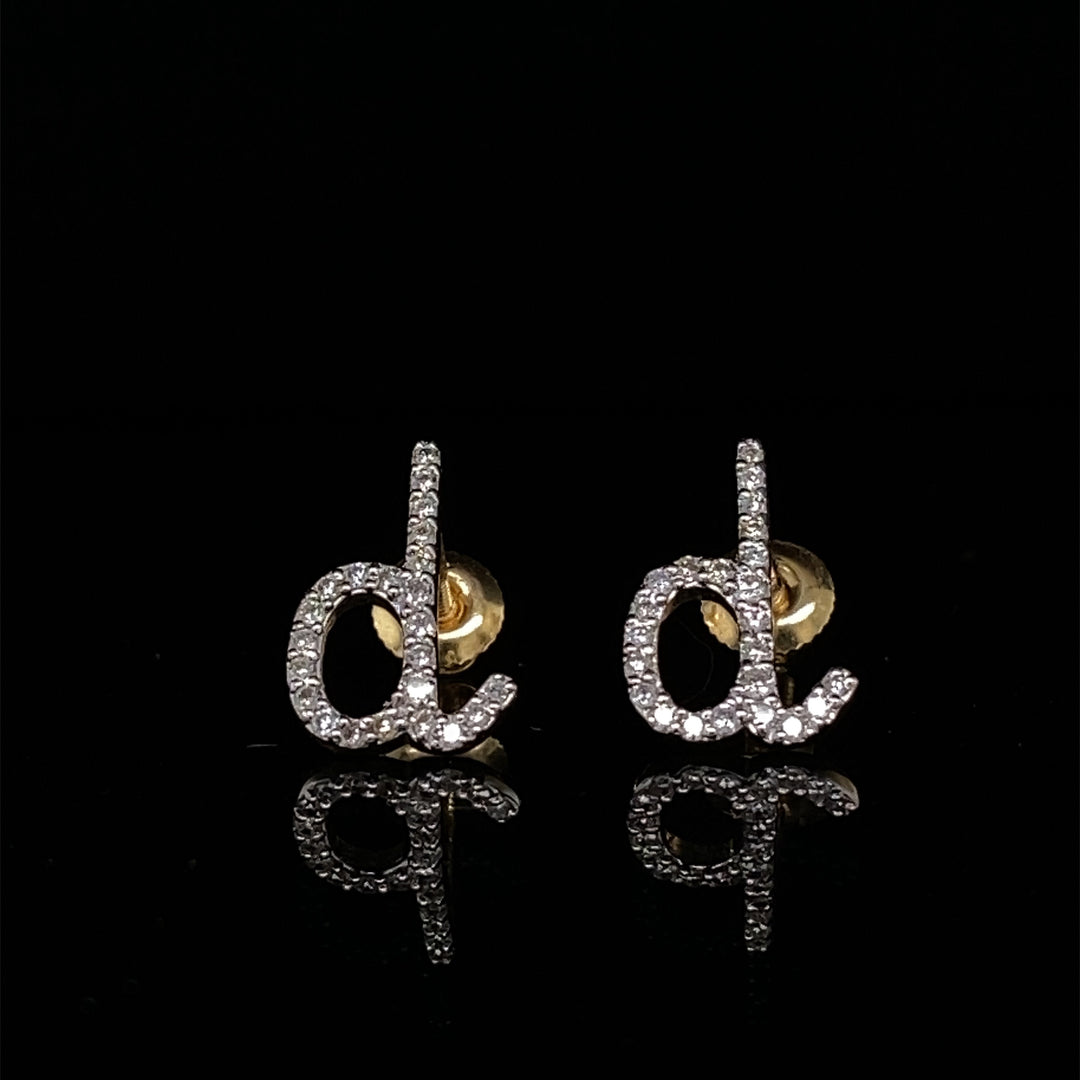 Kids Sparkling D-Initial Diamond Stud Earrings, 14k Solid Gold, Natural Diamonds, Kids jewelry, Gift for toddlers, girls and kids