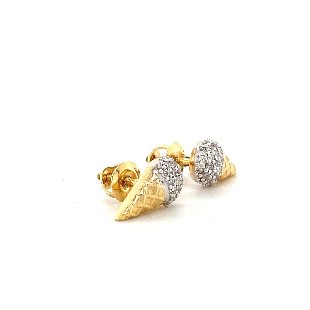 Kids Cone Ice Cream Diamond Stud Earrings, 14k Solid Gold, Natural Diamonds, Kids jewelry, Gift for toddlers, girls and kids