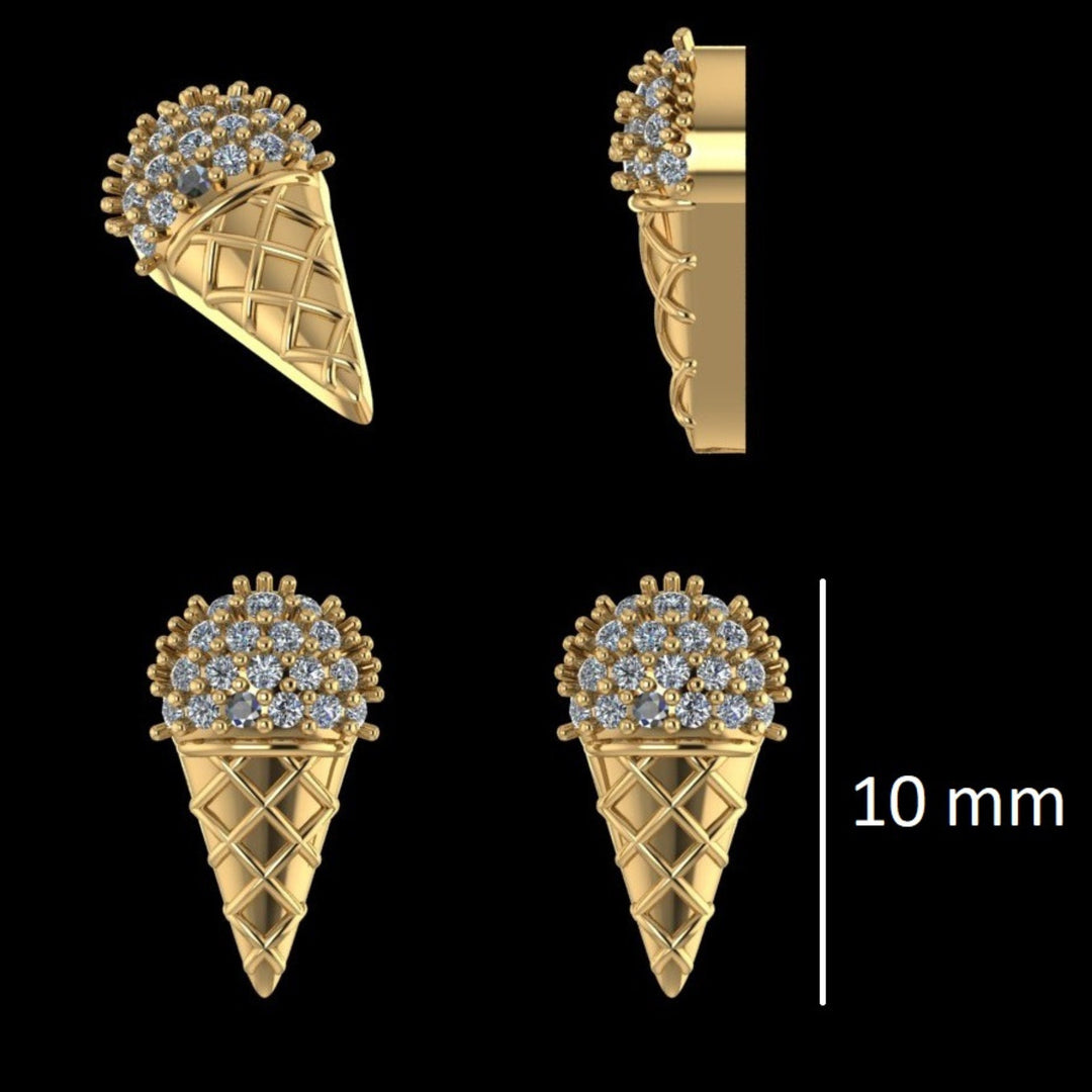 Kids Cone Ice Cream Diamond Stud Earrings, 14k Solid Gold, Natural Diamonds, Summer Jewelry, Gift for toddlers/girls/kids