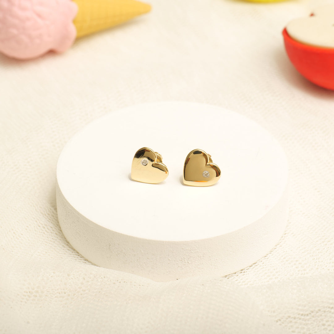 Kids Heart Diamond Stud Earrings, 14k Solid Gold, Natural Diamonds, Kids jewelry, Gift for toddlers, girls and kids
