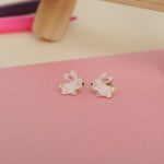 Load image into Gallery viewer, Kids Bunny Diamond Stud Earrings, 14k Solid Gold With Enameling, Natural Diamonds, Kids jewelry, Gift for toddlers, girls and kids
