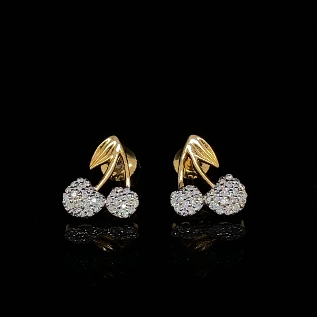 Kids Cherries Design Diamond Stud Earrings, 14k Solid Gold, Natural Diamonds, Kids Jewelry, Gift for toddlers, girls and kids