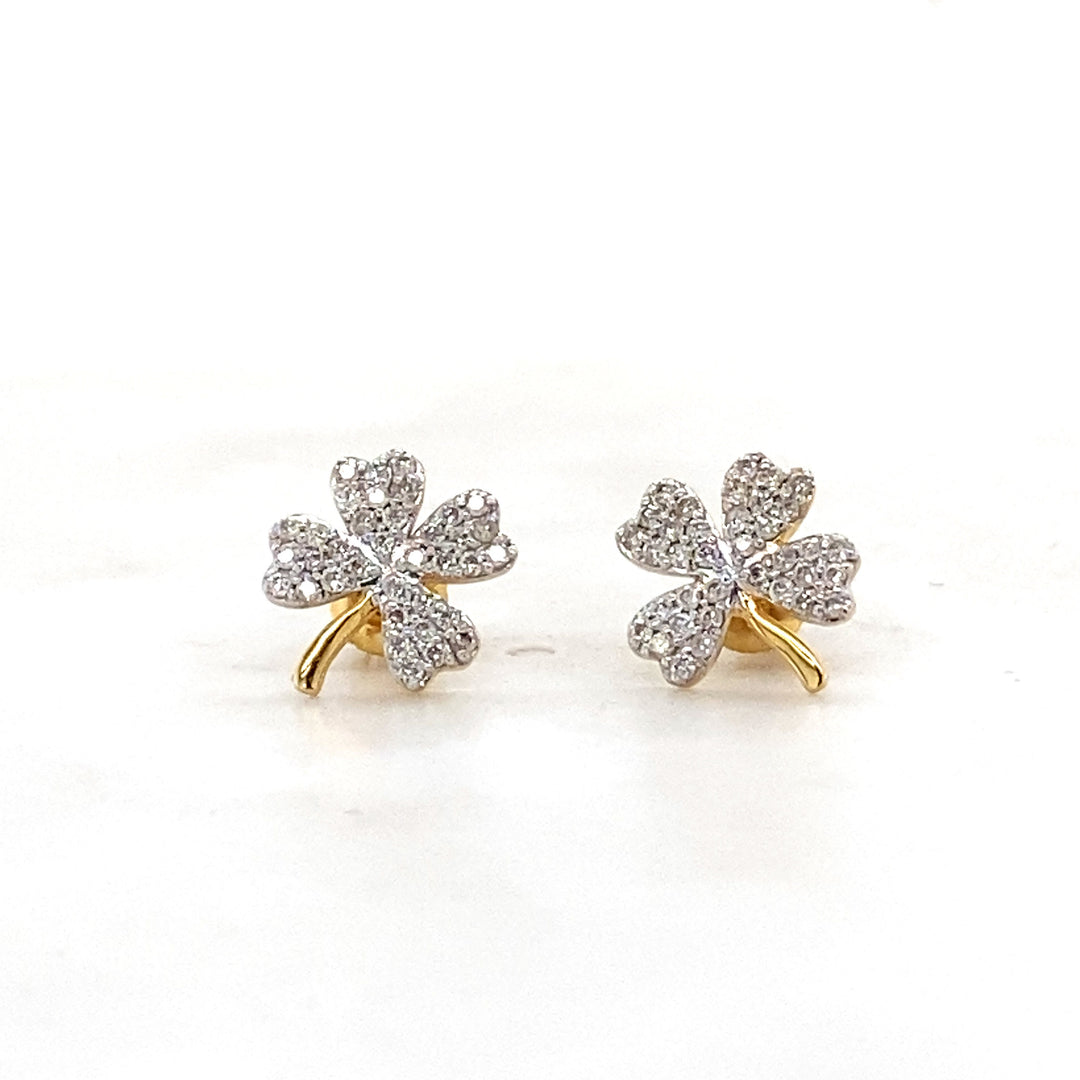 Kids Leaf Clover Diamond Stud Earrings, 14k Solid Gold, Natural Diamonds, Kids Jewelry, Gift for toddlers, girls and kids