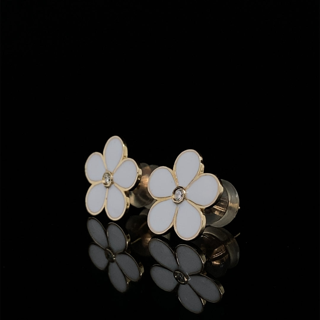 Kids Enameled Flower Diamond Stud Earrings, 14k Solid Gold, Natural Diamonds, Kids Jewelry, Gift for toddlers, girls and kids