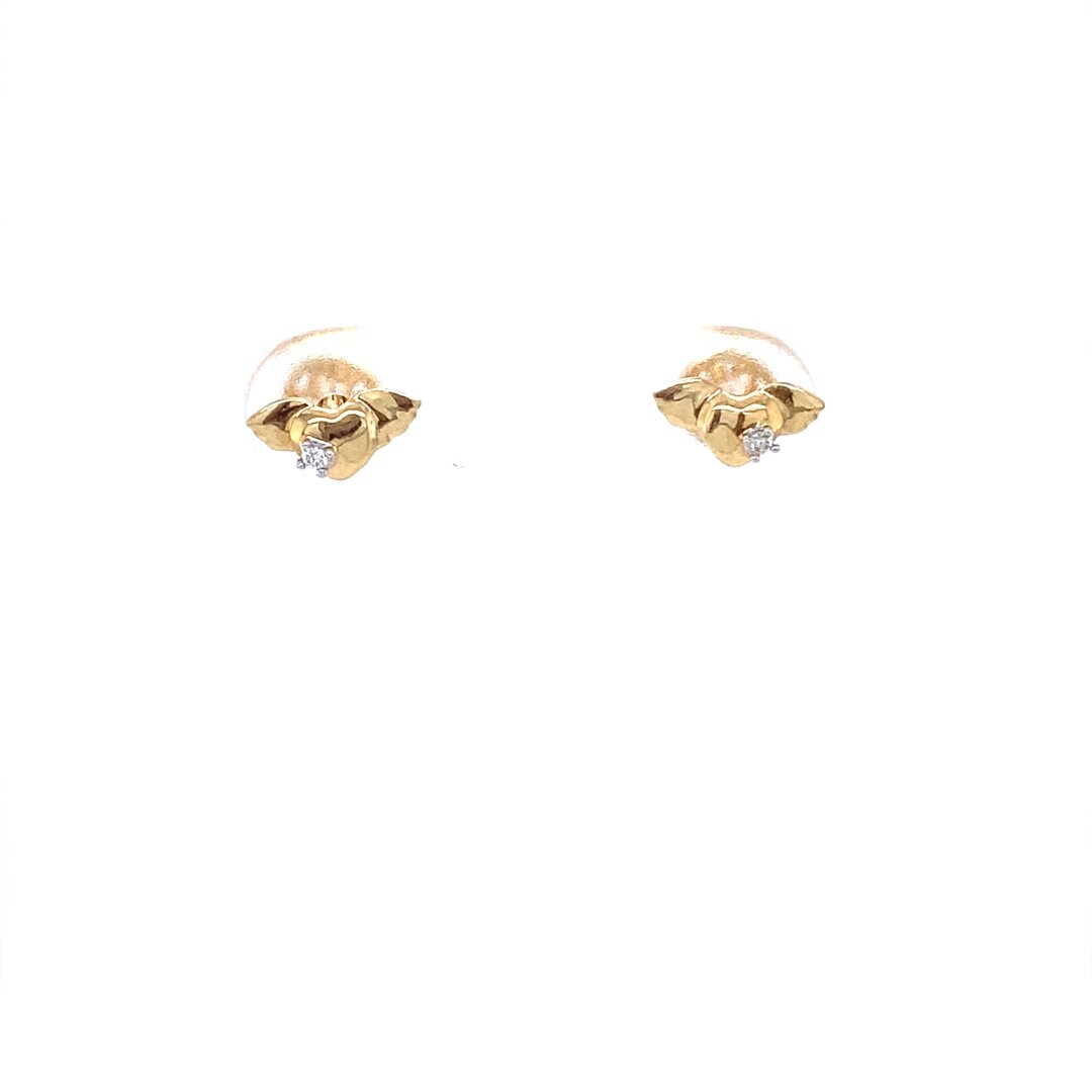 Kids Winged Heart Diamond Stud Earrings, 14k Solid Gold, Natural Diamonds, Kids Jewelry, Gift for toddlers, girls and kids
