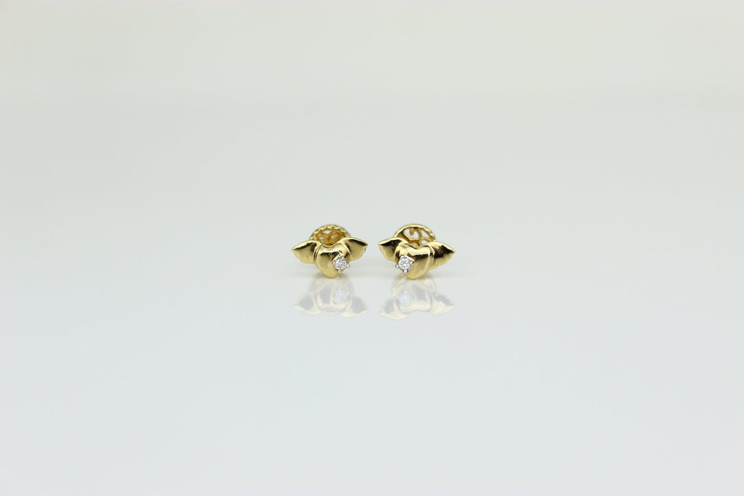 Kids Winged Heart Diamond Stud Earrings, 14k Solid Gold, Natural Diamonds, Kids Jewelry, Gift for toddlers, girls and kids