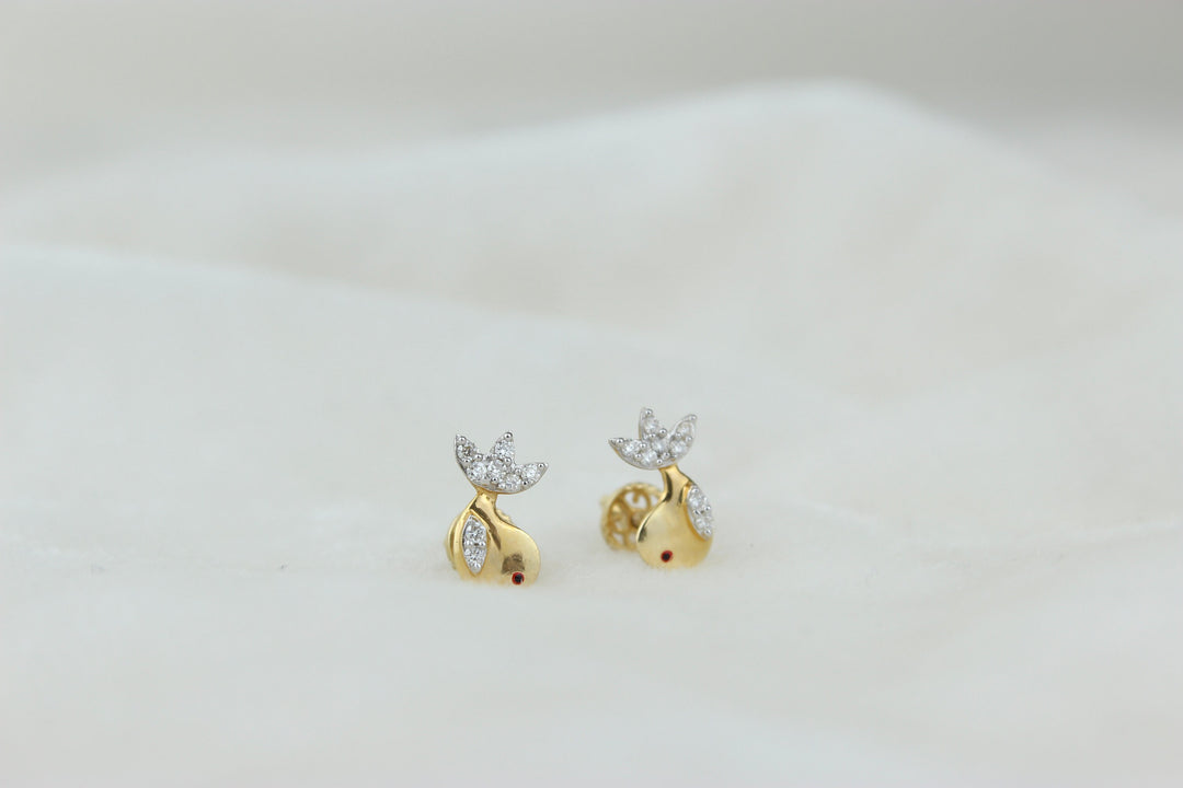 Kids Fish Diamond Stud Earrings, 14k Solid Gold, Natural Diamonds, Kids Jewelry, Gift for toddlers, girls and kids