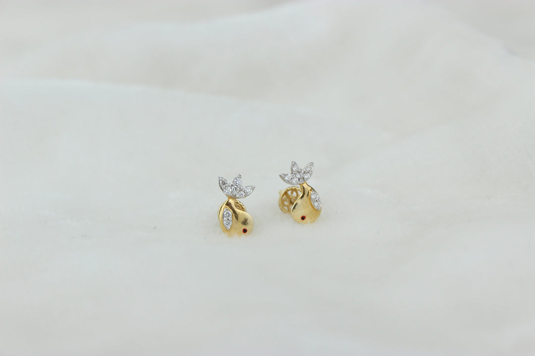 Kids Fish Diamond Stud Earrings, 14k Solid Gold, Natural Diamonds, Kids Jewelry, Gift for toddlers, girls and kids
