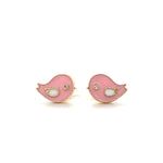 Load image into Gallery viewer, Kids Pink Bird Diamond Stud Earrings, 14k Solid Gold With Enameling, Natural Diamonds, Kids Jewelry, Gift for toddlers, girls and kids
