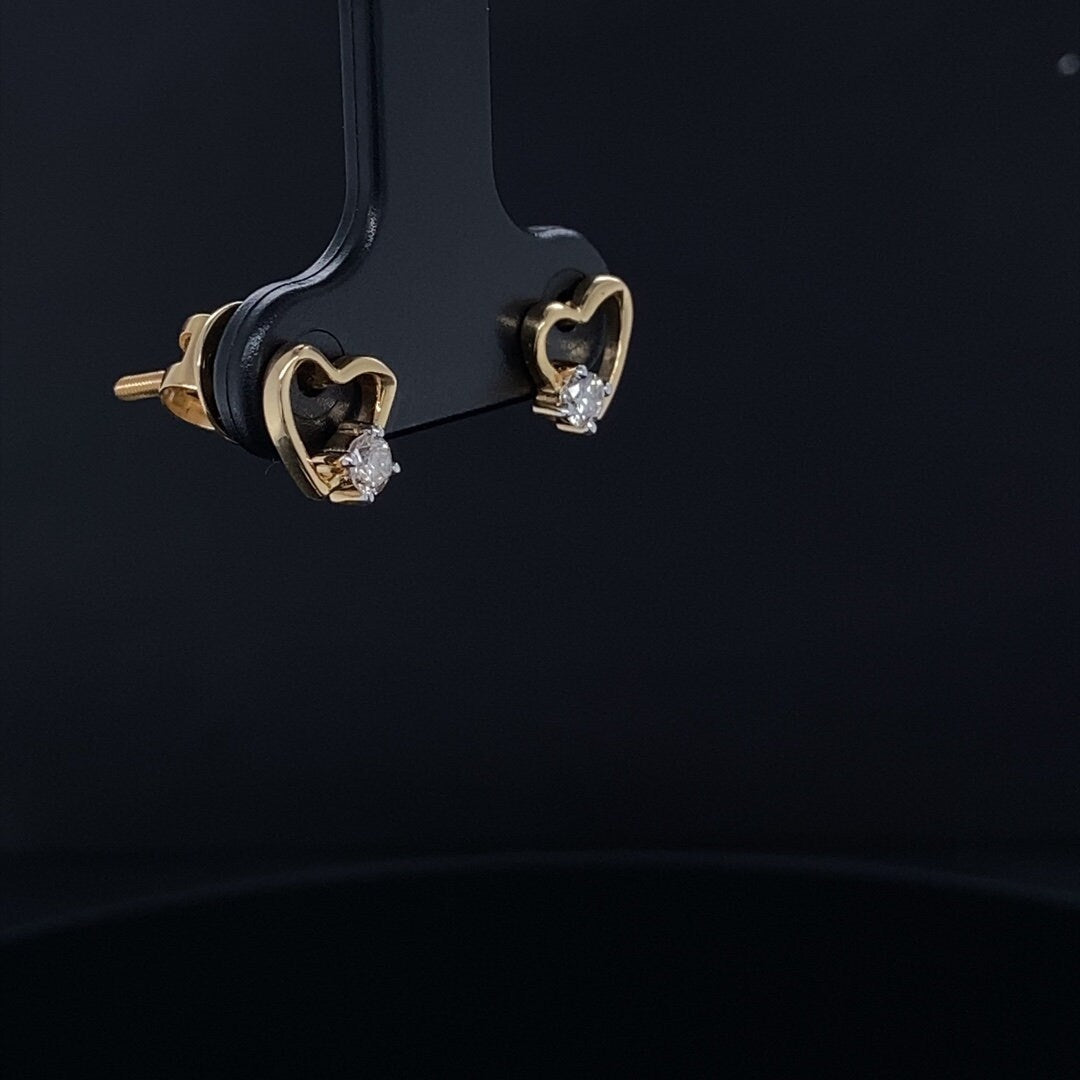 Kids Heart Diamond Stud Earrings, 14k Solid Gold, Natural Diamonds, Kids Jewelry, Gift for toddlers, girls and kids
