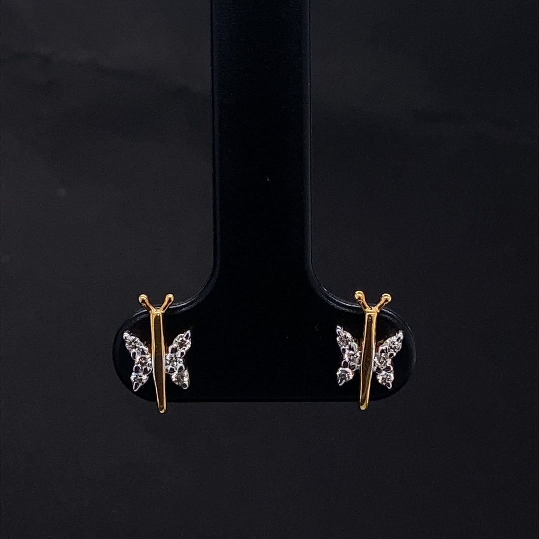 Kids Dragonfly Diamond Accents Stud Earrings, 14k Solid Gold, Natural Diamonds, Kids Jewelry, Gift for toddlers, girls and kids