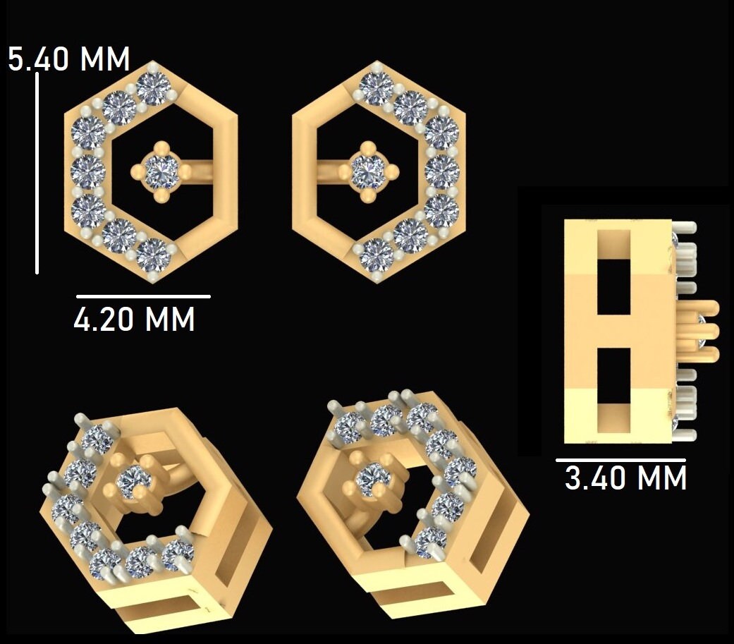 Kids Hexagonal Diamond Stud Earrings, 14k Solid Gold, Natural Diamonds, Kids Jewelry, Gift for toddlers, girls and kids