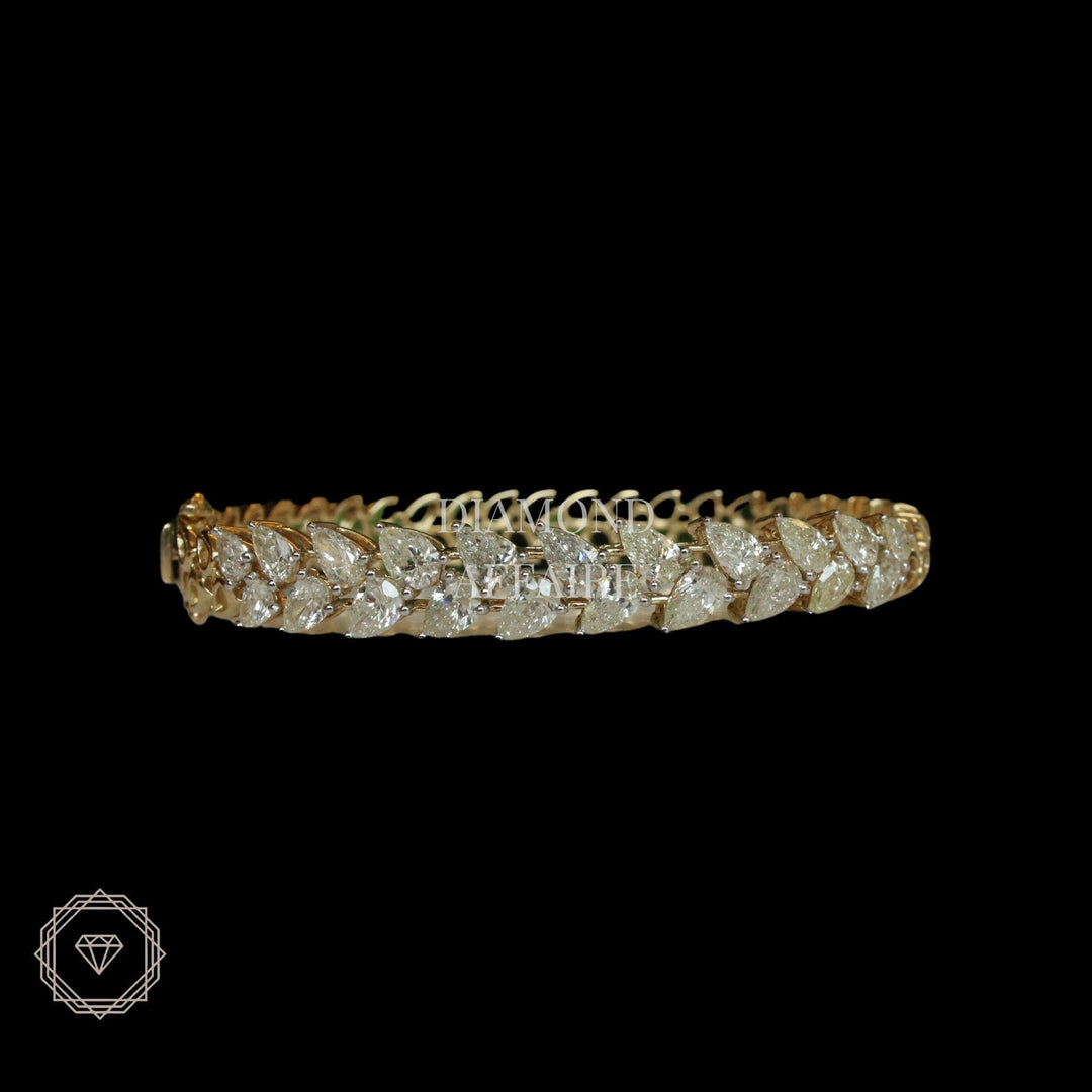 Pear Diamond Bangle Bracelet, 14k Solid Gold Bracelet, Filigree Bangles, Moissanite Bracelet, Gift For Her