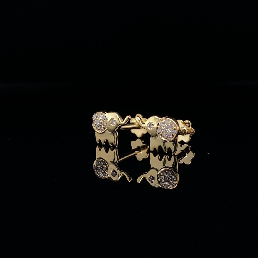 Kids Elephant Diamond Stud Earrings, 14k Solid Gold, Natural Diamonds, Kids jewelry, Gift for toddlers, girls and kids