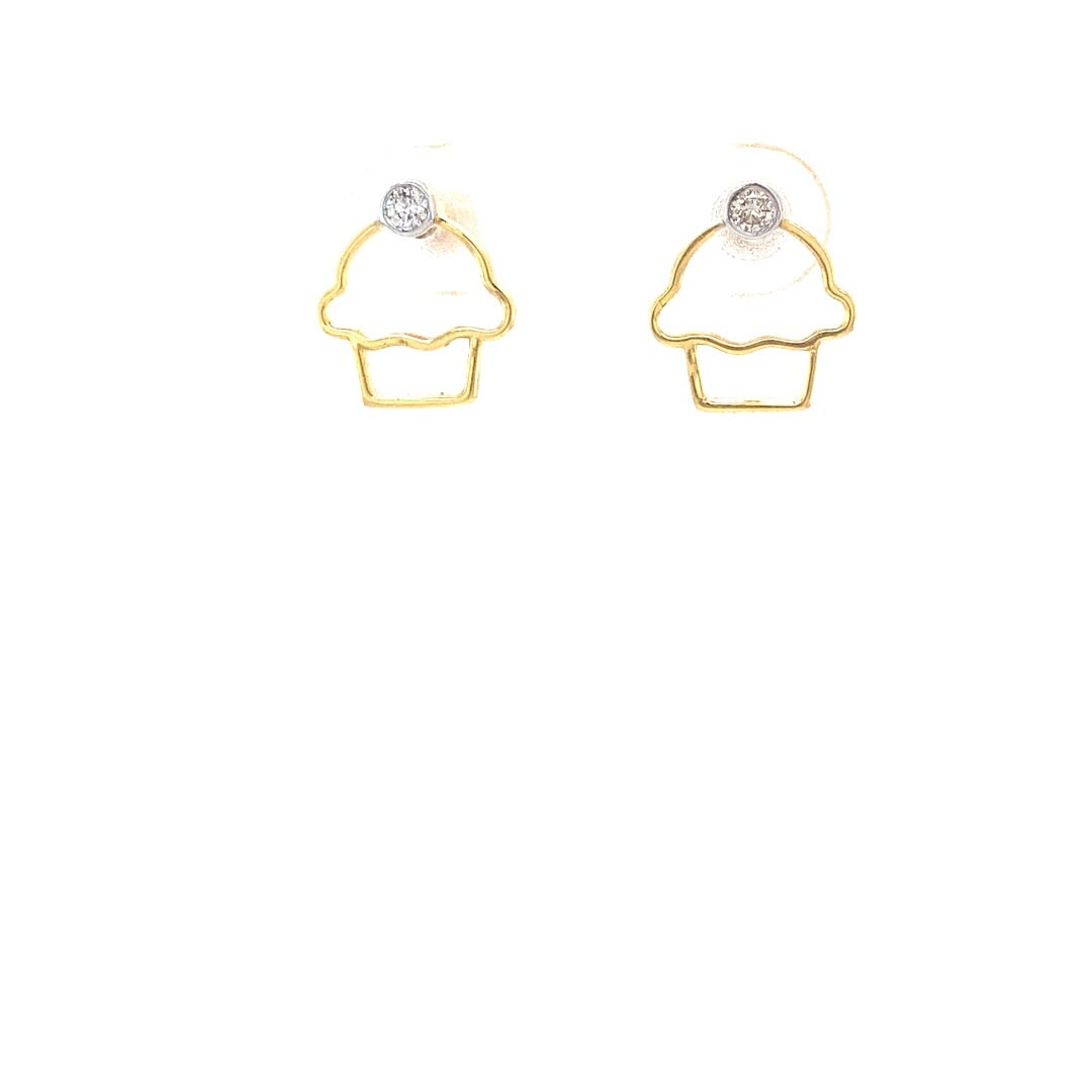 Kids Cupcake Diamond Stud Earrings, 14k Solid Gold, Natural Diamonds, Kids jewelry, Gift for toddlers, girls, and kids