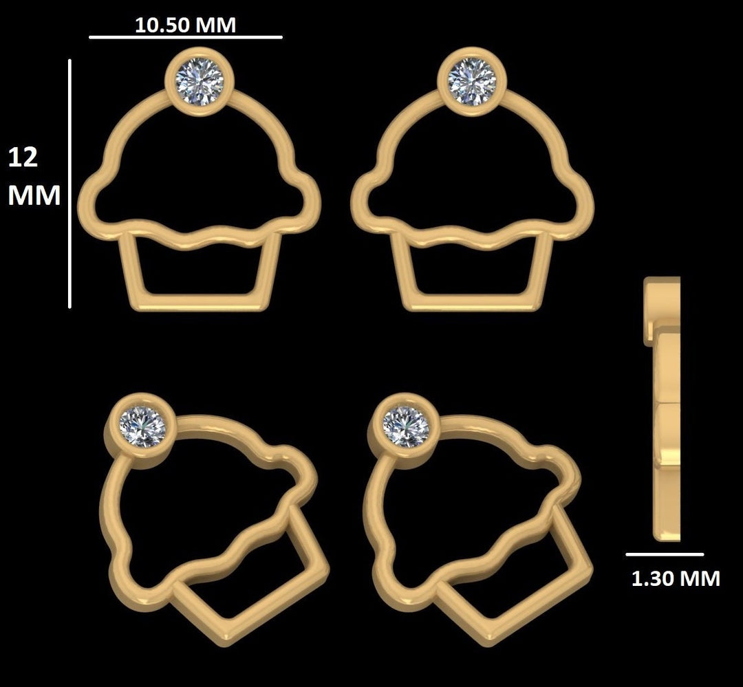 Kids Cupcake Diamond Stud Earrings, 14k Solid Gold, Natural Diamonds, Sweet Treat Jewelry, Gift for girls, Ready To Ship, HRD Certified