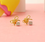 Load image into Gallery viewer, Kids Bow Diamond Stud Earrings, 14k Solid Gold, Natural Diamonds, Kids jewelry, Gift for toddlers, girls and kids
