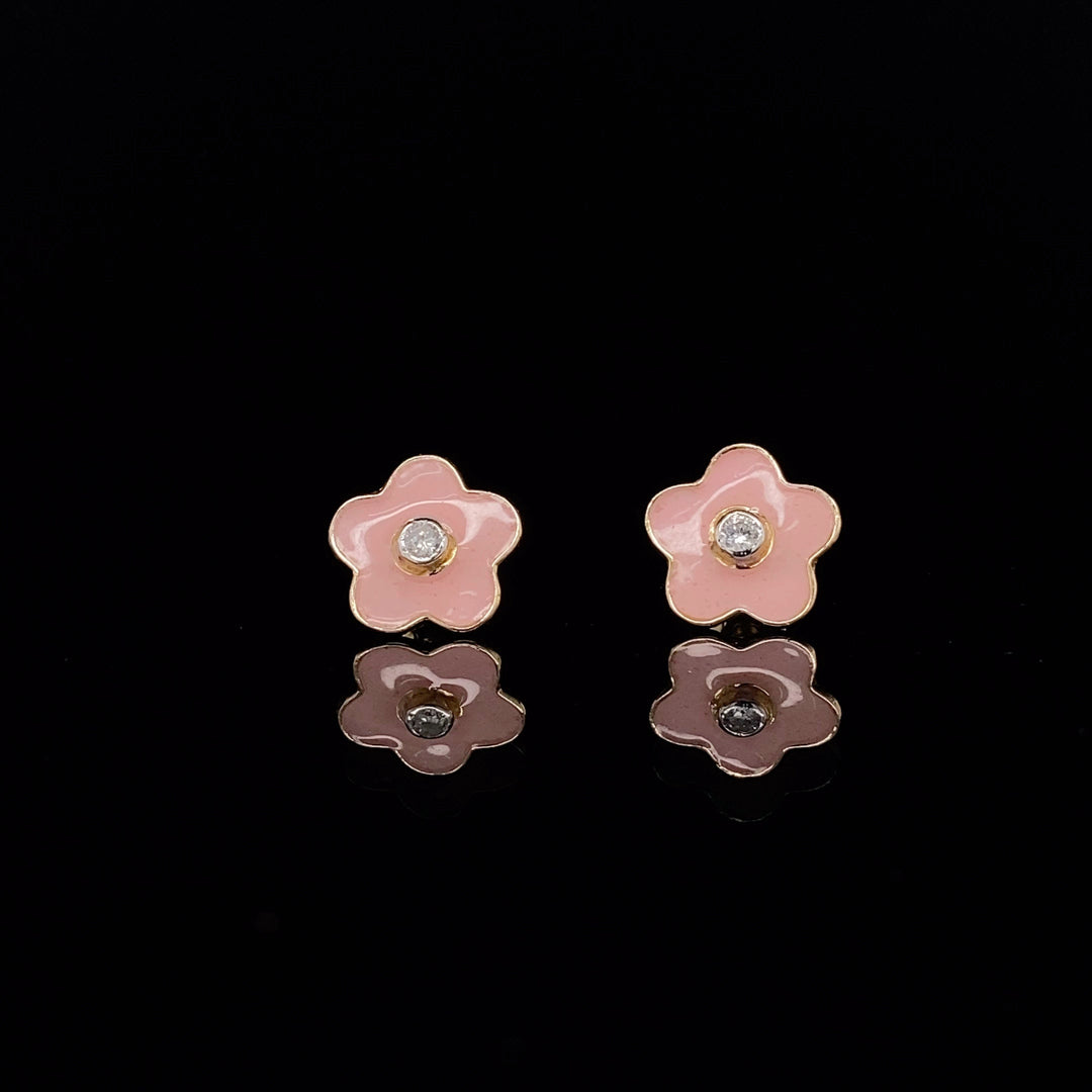 Kids Enameled Flower Diamond Stud Earrings, 14k Solid Gold, Natural Diamonds, Kids jewelry, Gift for toddlers, girls and kids