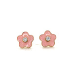 Load image into Gallery viewer, Kids Enameled Flower Diamond Stud Earrings, 14k Solid Gold, Natural Diamonds, Kids jewelry, Gift for toddlers, girls and kids
