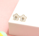 Load image into Gallery viewer, Kids Enameled Flower Diamond Stud Earrings, 14k Solid Gold, Natural Diamonds, Kids jewelry, Gift for toddlers, girls and kids
