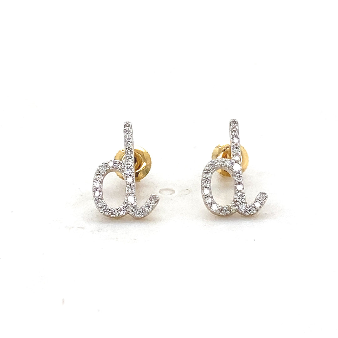 Kids Sparkling D-Initial Diamond Stud Earrings, 14k Solid Gold, Natural Diamonds, Kids jewelry, Gift for toddlers, girls and kids