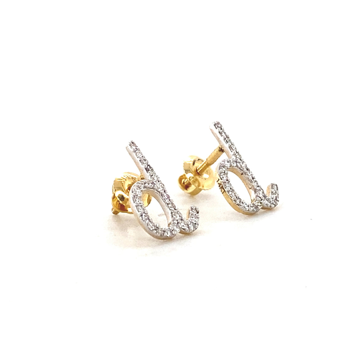 Kids Sparkling D-Initial Diamond Stud Earrings, 14k Solid Gold, Natural Diamonds, Kids jewelry, Gift for toddlers, girls and kids