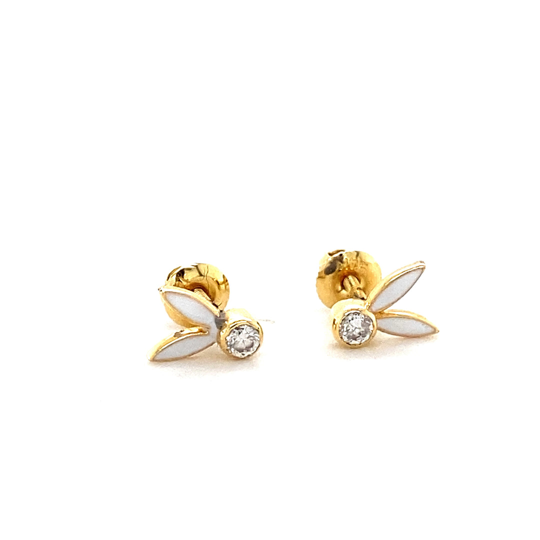 Kids Enameled Bunny Ears Diamond Stud Earrings, 14k Solid Gold, Natural Diamonds, Kids jewelry, Gift for toddlers, girls and kids
