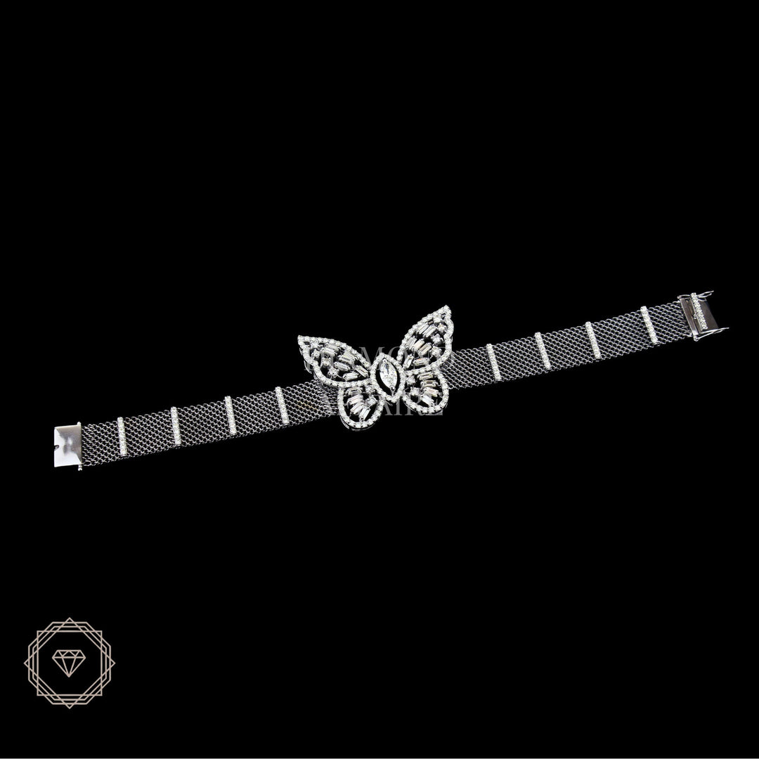 Butterfly Diamond Tennis Broad Bracelet in 14k Solid Gold, Marquise, Moissanite Bracelet, Italian Mesh chain Cocktail Bracelet, Gift for her