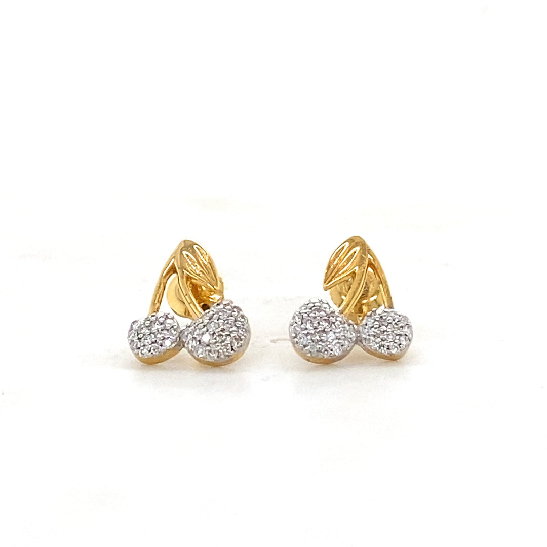 Kids Cherries Design Diamond Stud Earrings, 14k Solid Gold, Natural Diamonds, Kids Jewelry, Gift for toddlers, girls and kids