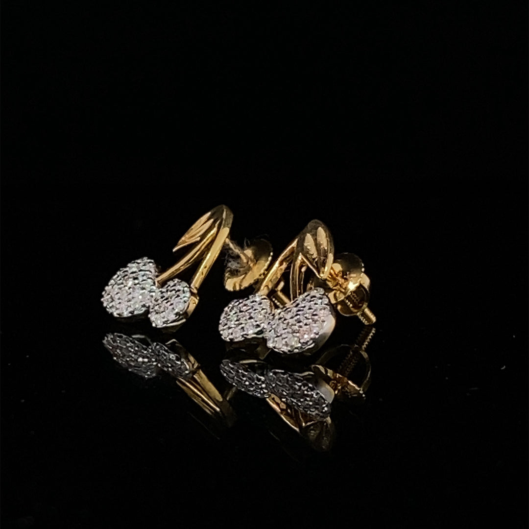 Kids Cherries Design Diamond Stud Earrings, 14k Solid Gold, Natural Diamonds, Kids Jewelry, Gift for toddlers, girls and kids