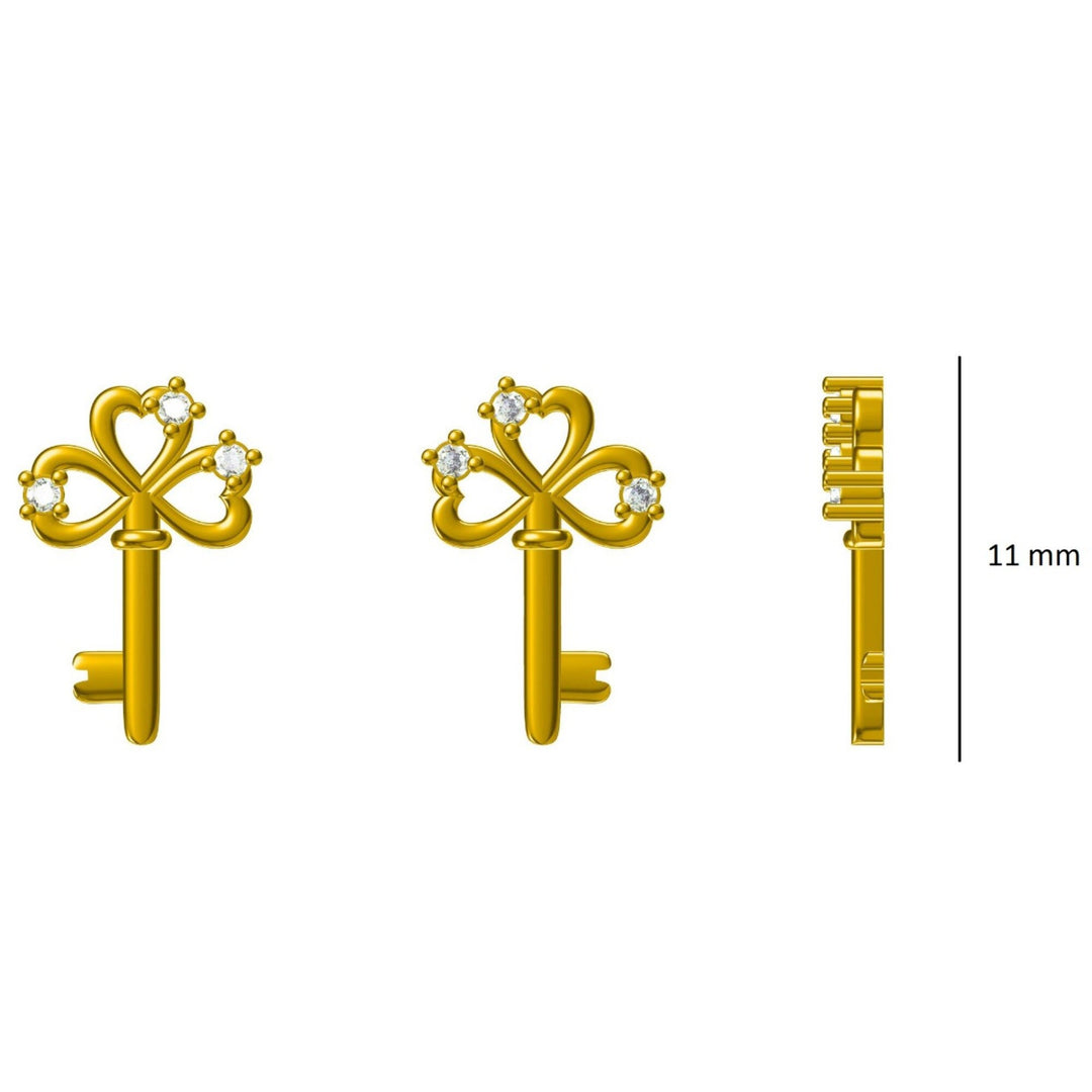 Kids Key Diamond Stud Earrings, 14k Solid Gold, Natural Diamonds, Kids Jewelry, Gift for toddlers/girls/kids, Ready To Ship