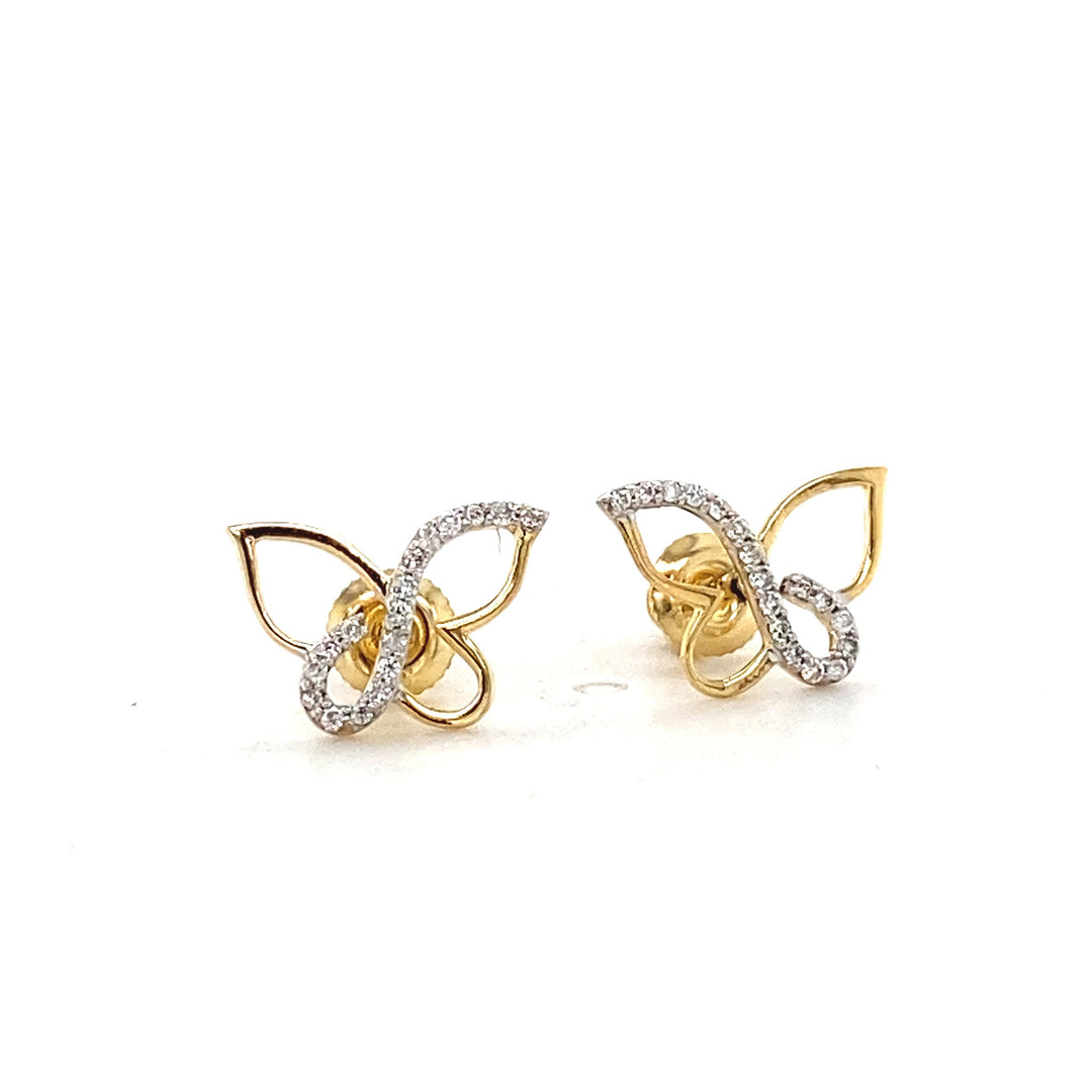 Kids Butterfly Diamond Stud Earrings, 14k Solid Gold, Natural Diamonds, Kids Jewelry, Gif for toddlers, girls and kids