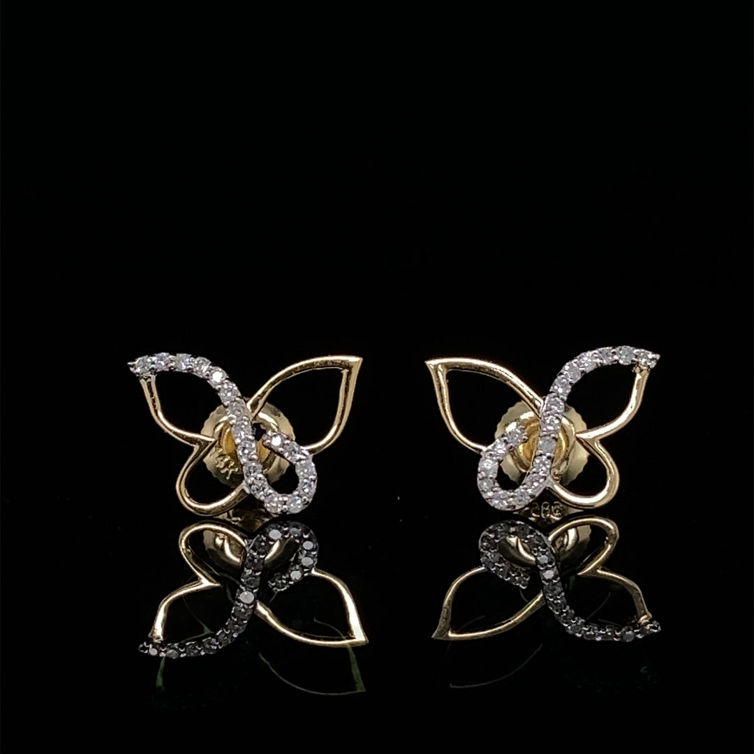 Kids Butterfly Diamond Stud Earrings, 14k Solid Gold, Natural Diamonds, Kids Jewelry, Gif for toddlers, girls and kids